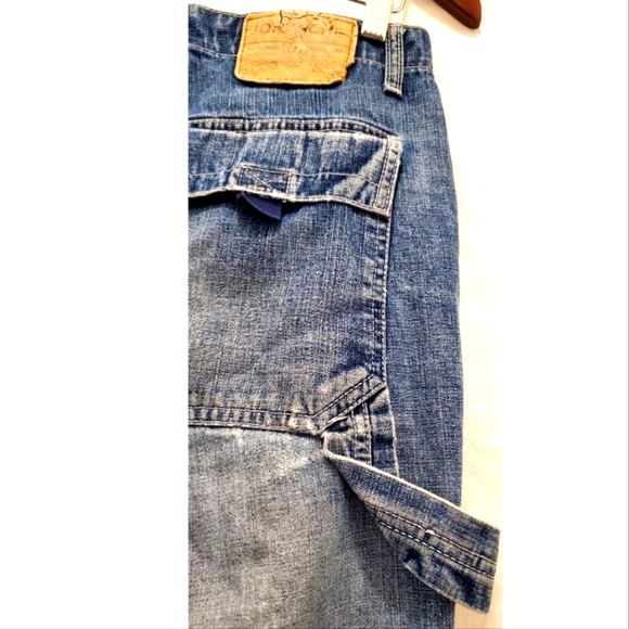 VTG Jordache Whisker Denim Ombre Jeans Cargo Carpenter Baggy Flare Patch 7 / 8 - Picture 8 of 8